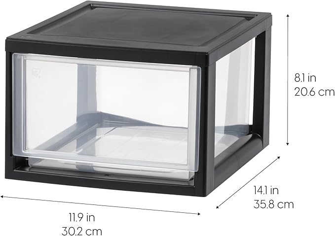 IRIS USA 14.5 Qt. Plastic Drawer Storage Organizer Stacking Drawers, 3-Pack, Stackable Unit with Sliding Drawer for Clothes Bedroom Kitchen Under Sink Pantry Craft Room Bathroom Dorm Office, Black