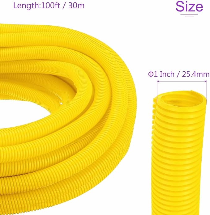 DMiotech 100ft Wire Loom Split Tubing 1 Inch(25.4mm) ID, Cord Protectors from Pet Flexible Conduit Cable Management for Office Home Garden, Yellow