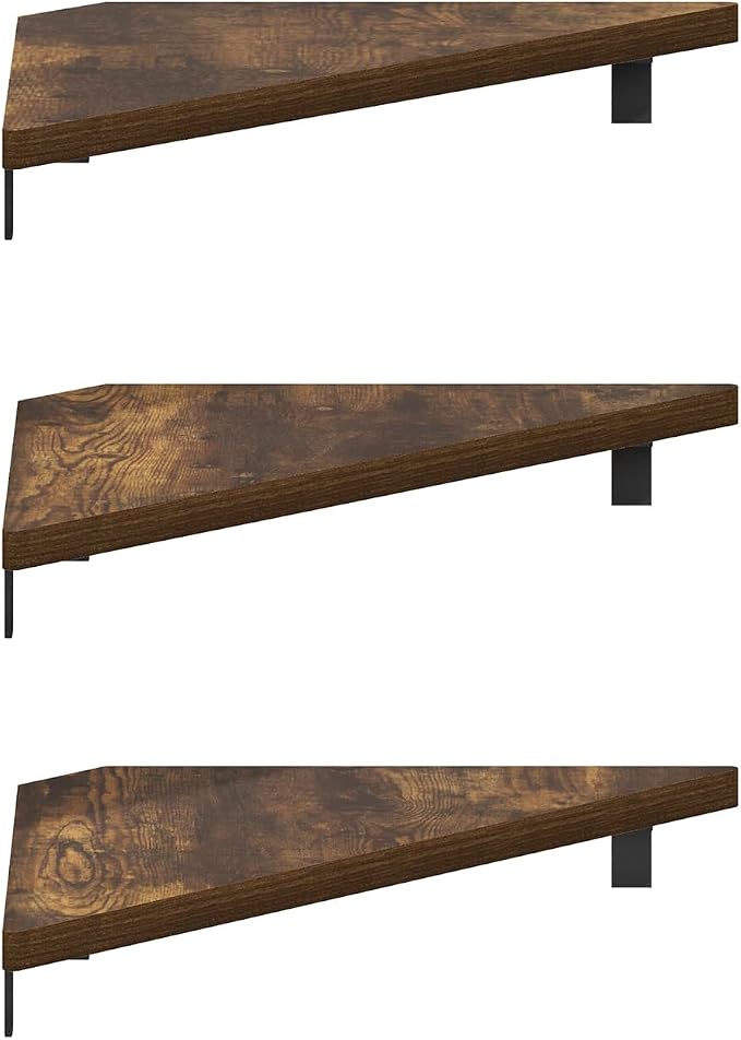 Furinno Rossi Triangle Floating Shelves for Wall, Set of 3 Geometric Corner Shelf, Wall Mounted Shelves for Bathroom, Home Office, Living Room, Amber Pine