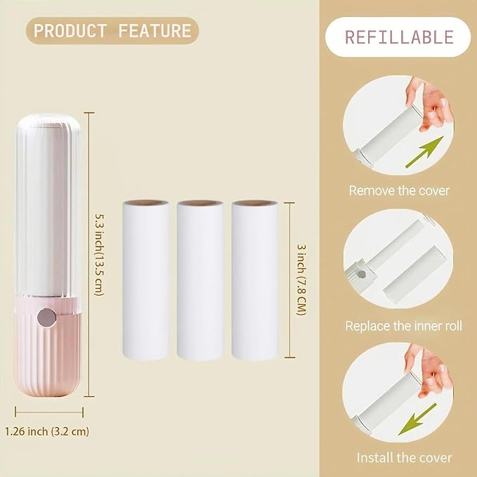 Mini Lint Roller for Clothes Reuseable Pocket Lint Remover for Travel, Portable Sticky Roller for Pet Hair, Small Lint Roller with 4 Rolls Refillable