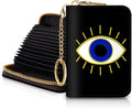 Blusabaca RFID Credit Card Holder Small Women Travel Wallet, Evil Eye | Removable Keychain, Case with Zipper, Vegan PU Leather, Cash Coin Pocket, Business Accordion Purse, Ladies Female Gift