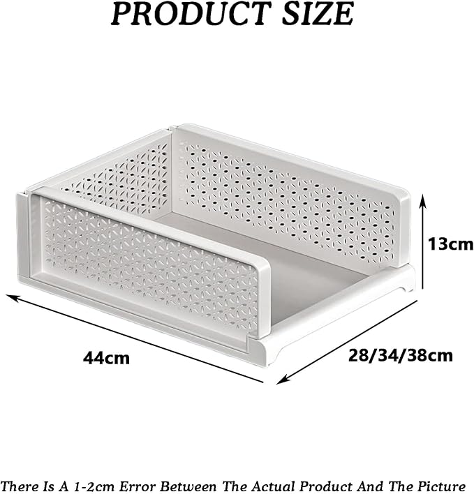 2-layer Pull Out Storage Basket,Stackable Storage Bins,Wardrobe Organizer,5kg Weight Capacity,for Kitchen Pantry Bathroom Cabinets(44x13x38cm)