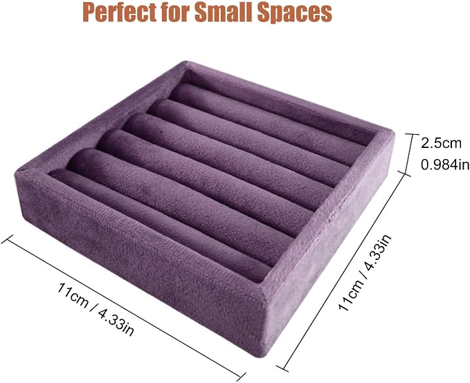 SCIKHETF Velvet 5 Slots Ring Earrings Trays Small Showcase Display Organizer Ring Holder for Women (Taro Purple)