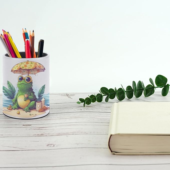 Frog Pen Holder Pencil Cup for Desk Organizer | Cute Makeup Brush Holder PU Multifunctional Office Suppliesfor Decor Home Classroom School