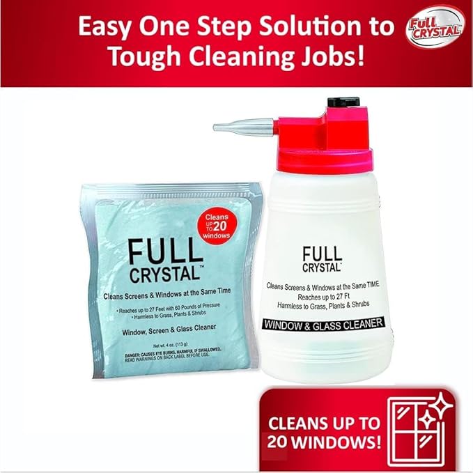 Full Crystal Refill Kit – 1 lb Crystal Powder Exterior Window Cleaner for Glass and Screens, Equivalent to 4 oz Bags Making Up to 640 fl oz Each, Cleans Up to 80 Windows