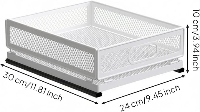 Pull-out Storage Basket Metal Frame Mesh Storage Basket Easy Access for Kitchen, Small Storage Basket 30cm Long With Slide Rail