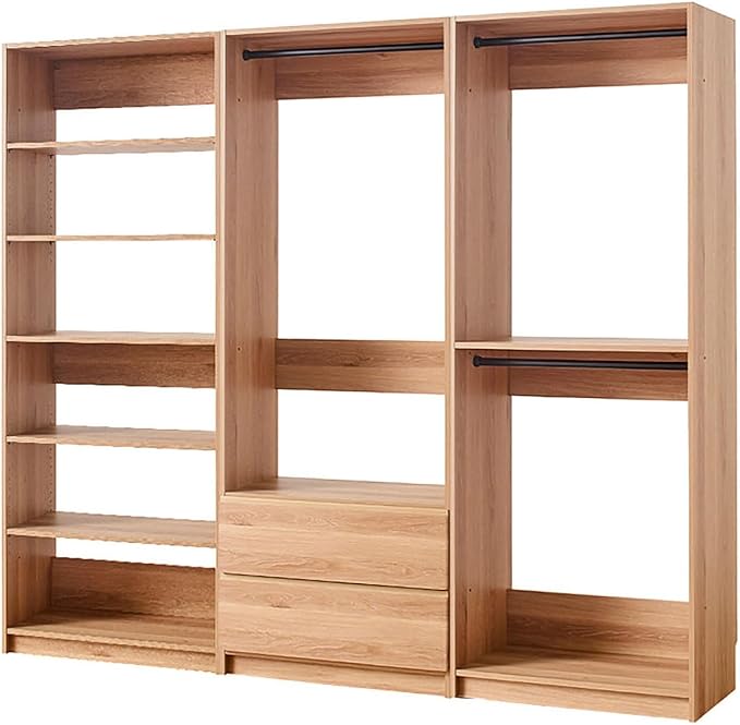 Maykoosh Closet System Organizer - Customizable Walk-in Wardrobe Storage Oak/Model ECA 3 Closet