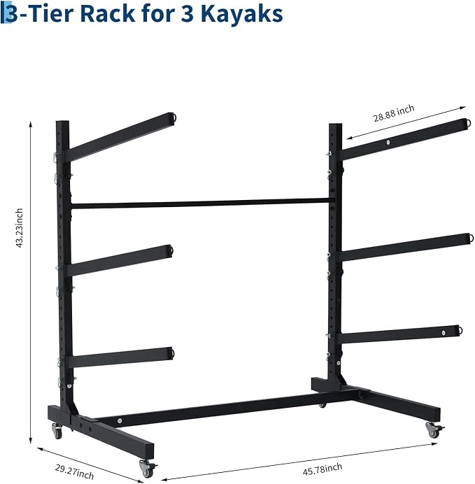 Freestanding Kayak Storage Rack with Wheels, Adjustable Kayak Racks for Garage and Outdoor, Heavy Duty Kayak Stands for Canoes, Kayaks, SUP and Surfboards