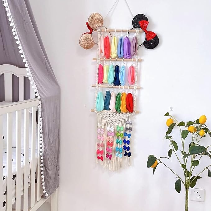 YOcity Headband Holder Organizer for Girls Baby Hair Bow Holder Hair Clips Accessory Organizer Macrame Hanging Decor for Nursery Baby Toddler Girls Room S