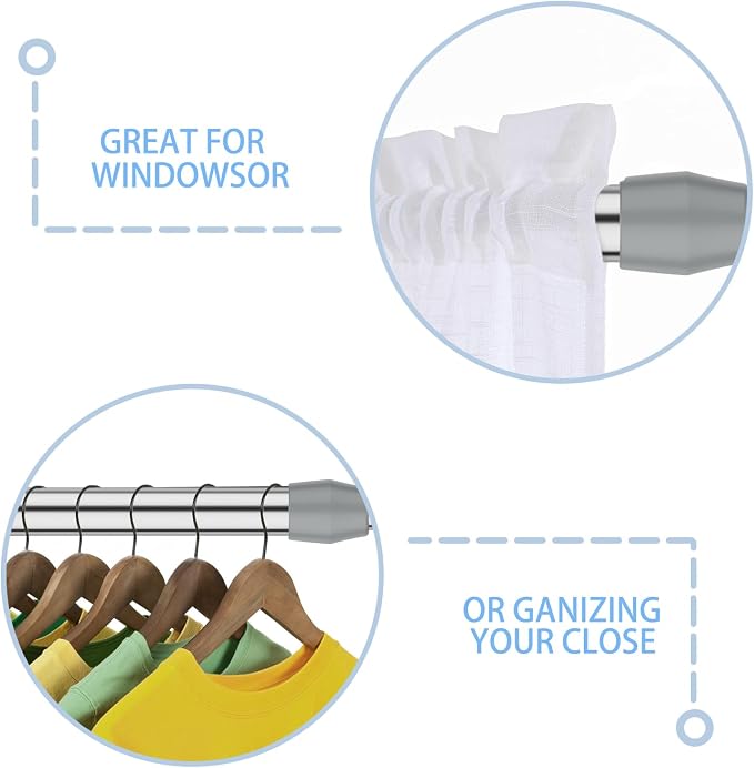 AIZESI Spring Tension Curtain Rod Short Tension Rod (Silver,27" to 37"-2Pcs)