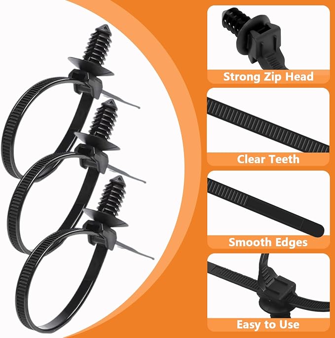 60Pcs Nylon Universal Cable Tie with Buckle Push Mount Zip Tie Mount ChristmasTree Zip Ties Mounts Automotive Cable Ties Wire Clips Fuel Line Ziptie High Temp Heat Resistant Wire Wrap (6-Types)