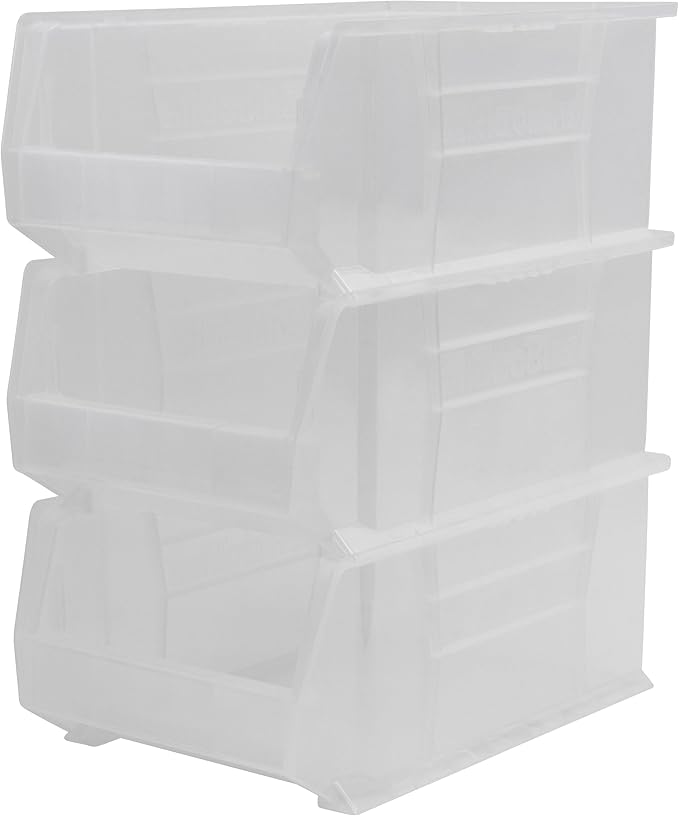 Akro-Mils 30281 Super-Size AkroBins Plastic Storage Bins, Space-Saving Stackable Bins for Garage, Classroom, Warehouse Organization, 20" L x 12" W x 8" H, Clear, 3-Pack