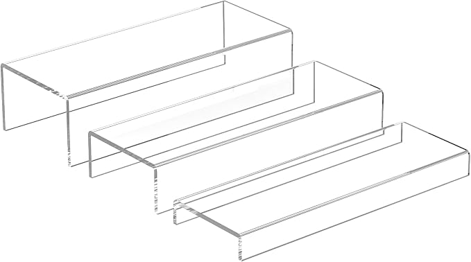 Sezanrpt Rectangular Acrylic Display Risers Stands 3pcs, Dessert Table Display Rack, Clear Display Shelf for Funko Pop, Collectibles, Retails, Shoes, Glasses, Plants, Home Decors, Perfume - 12-1'', 2'', 3''