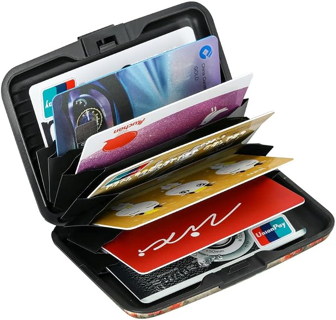 ELFISH Mini RFID Aluminum Wallet Credit Cards Holder Business Card Case Metal ID Case for Men Women（Flower Shadows