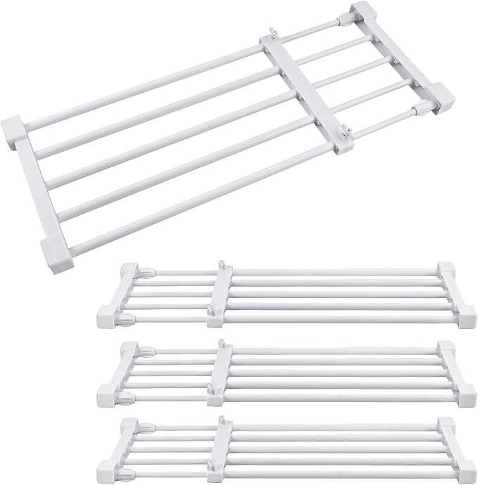 Geetery 4 Pcs Closet Tension Shelf Metal Expandable Closet Shelf Dividers Adjustable DIY Shelf Separators in Closet Tension Rod Storage Rack for Cabinet Kitchen Wardrobe (15''-21.65'' X 9.45'')