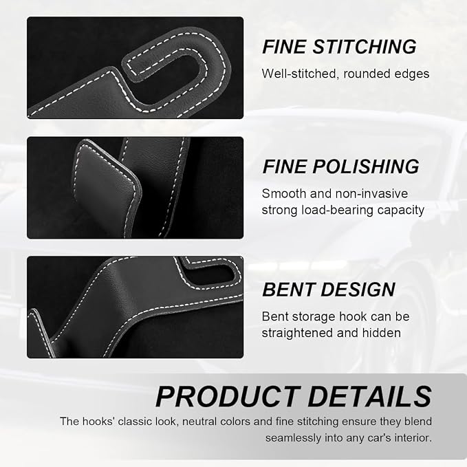 2 PCS Car Seat Headrest Hooks, Microfiber Leather Hanger Holder Hook for Hanging Purse and Bag, Universal Vehicle Back Seat Organizer Hook for Grocery Bag Handbag Coat (Gray)