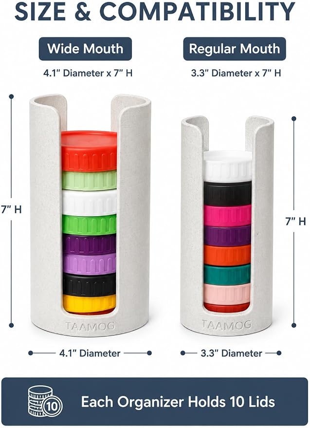 2Pcs Mason Jar Lid Organizer - 3D Printed Marble Canning Lid Storage Rack for Wide & Regular Mouth Lids, Stackable Kitchen Cabinet & Countertop Holder, Fits Reusable Canning, Yeti Lids - Marble White