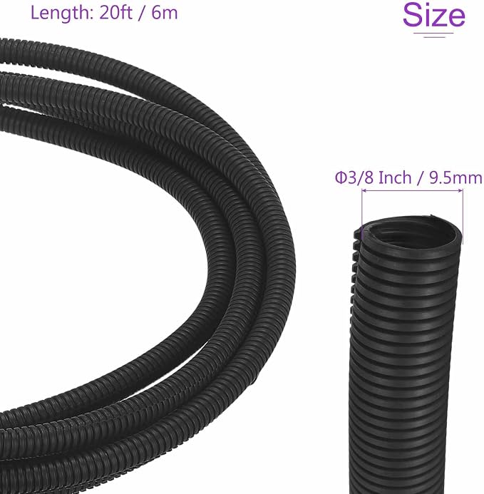 DMiotech 20ft Wire Loom Split Tubing 3/8 Inch(9.5mm) ID, Cord Protectors from Pet Flexible Conduit Cable Management for Office Home Garden, Black