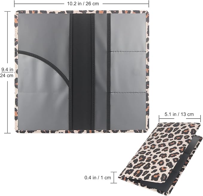 LumiMokki Premium Car Registration & Insurance Card Holder with Magnetic Shut, Vehicle Glove Box Car Organizer - For Documents, Cards, License (Leopard A)