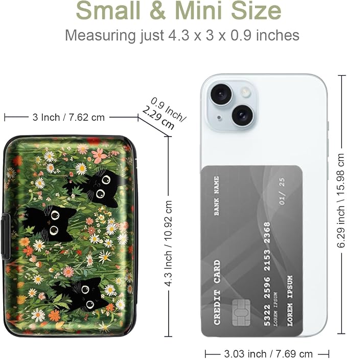 Coco Rossi Credit Card Holder RFID Aluminum Small Mini Wallet Women | Metal Wallet, Business Cards Holder, ID Case, Slim Sleeves, Womens Girls Gift, Carry Proof Wallets for Travel, Garden Cats