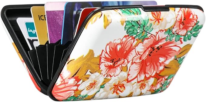 ELFISH Mini RFID Aluminum Wallet Credit Cards Holder Business Card Case Metal ID Case for Men Women(Flower22)