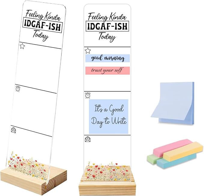 Sticky Note Holder, Monitor Memo Board, Acrylic Post It Note Holder with Wooden Base, Includes 200 Notes, Desk Organizer Sassy Adult Quote