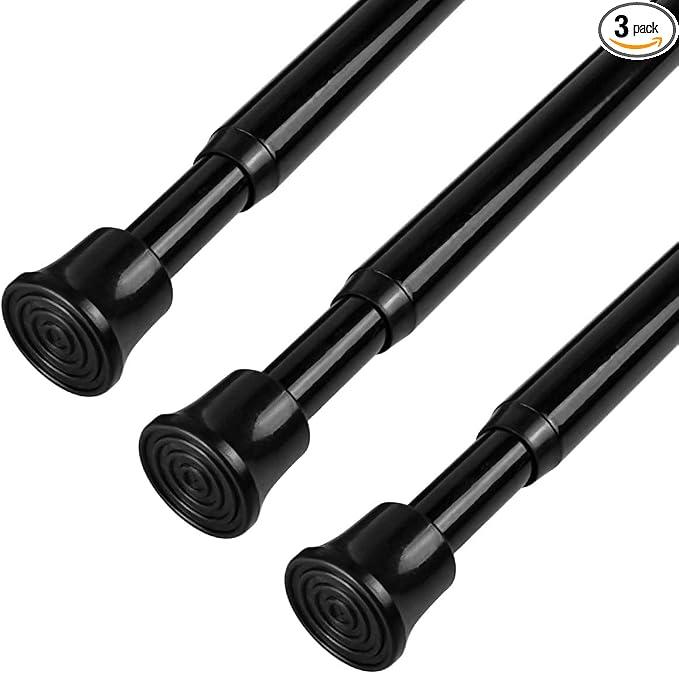 KXLife Spring Tension Rods for Windows Adjustable 28-48", 3Pcs, Black | No Drilling, Tool-Free Spring Fit, Non-Slip Ends, Ideal for Shower, Kitchen, Wardrobe, Doorway