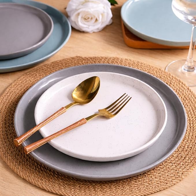 AmorArc Ceramic Dinnerware Sets for 8, 24 Pieces Handpainted Plates and Bowls Set with Rustic Terracotta Underside, Scratch Resistant Stoneware Dishes Set, Dishwasher & Microwave Safe, Multi-Color