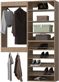 ROOMTEC Modular Closet System, 46" Wall Mounted Closet Organizer with Hanging Rods and Shoe Shelf, Wooden Tower for Walk-In Closets, Wardrobe Storage Kit, Wood