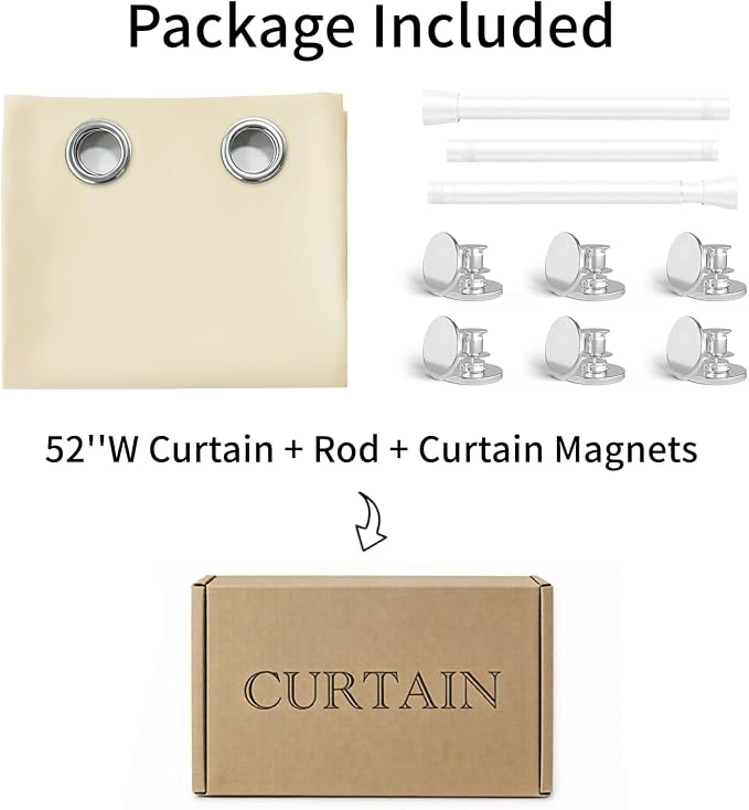 Vatge Magnetic Door Curtain with Rod - W52 x L82, 1 Panel, Light Beige | Door Curtain for Doorways, Room Divider for Living Room