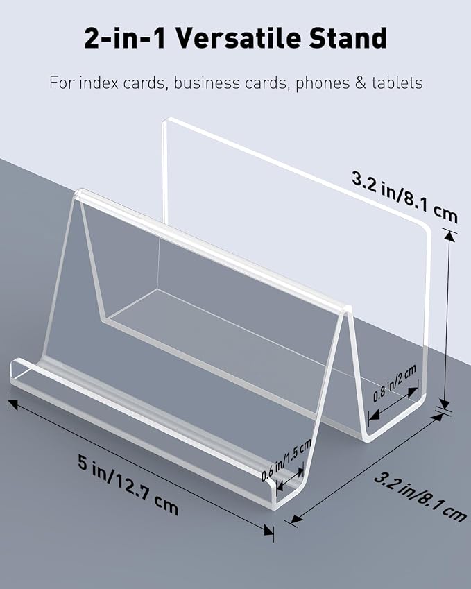 Uniclife 2 Pack 3x5 Clear Acrylic Index Card Holder, 200 Card Capacity | 5" x 3.2" x 3.2" Index Card Display Stand, Index Card Organizer, Postcard Holder, Horizontal Business Card Holder for Desk
