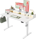 Agilestic 63x24 Inch Electric Standing Desk with Shelf, Height Adjustable with Power Outlets & LED, Sit Stand up Table with Monitor Stand, Computer Workstation, White