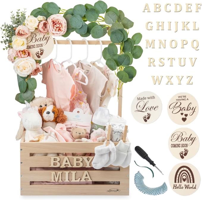 Wooden Baby Shower Crate Closet, Personalized Baby Shower Basket, Natural