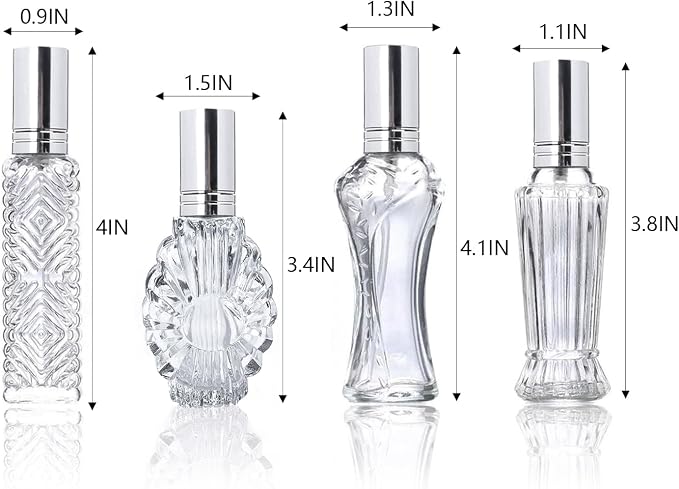 4 Pcs Vintage Glass Refillable Perfume Bottles Empty Spray Set | Vintage Glass Refillable Empty Perfume Bottles with Spray 4 Pack for Wedding Car Home Vanity Travel Decor Gift