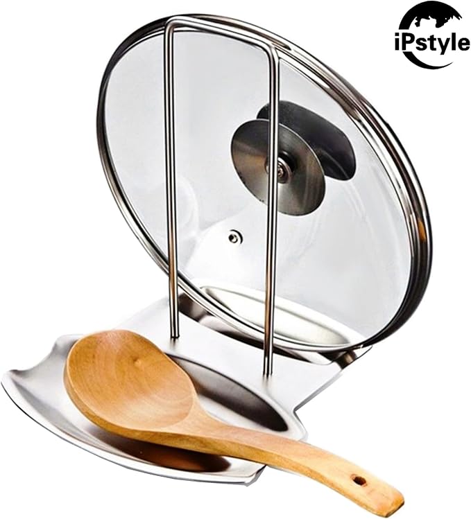 Pan Lid Holder Progressive Lid and Spoon Rest Shelf 304 Stainless Steel Pan Lid Organizer Kitchen Decor Tool | iPstyle 304 Stainless Steel Pan Lid Holder Spoon Rest Organizer Kitchen Tool