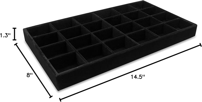 The Display Guys - Stackable Jewelry Tray and Organizer - for Drawers, Dressers, Store Display (24 Compartments, Black Velvet)