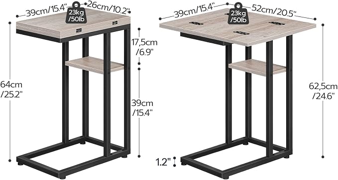HOOBRO Foldable C Shaped End Table, C Shaped Side Table with Storage Shelf, Small Snack Table, Slide Under Couch Table for Sofa, Living Room Bedroom Small Spaces Easy Assembly, Greige BG29SF01