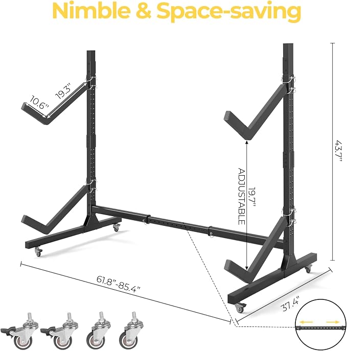 Freestanding Adjustable Kayak Storage Rack, 1 Side 2 Layers Kayak Bracket, Durable Kayak Rack with Lockable Wheels for Indoor, Outdoor, Garage, Shed, Dock