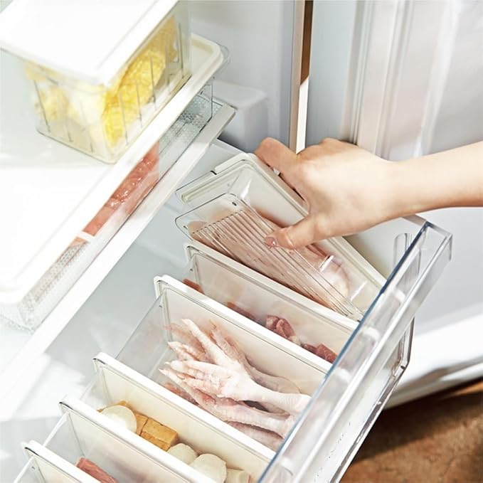 Food Storage Container Refrigerator Fresh-Keeping Storage Box Sealed Frozen Box Storage Household Portable Sub-Package Box Kitchen Refrigerator Food Organizer (Color : Clear, Size : F)