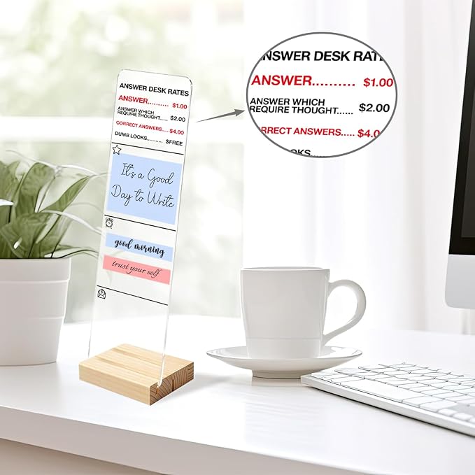 Monitor Memo Board, Sticky Note Holder, Sticky Note Board for Desk, Acrylic Desk Buddy with Wooden Base, Includes 200 Notes, Funny Office