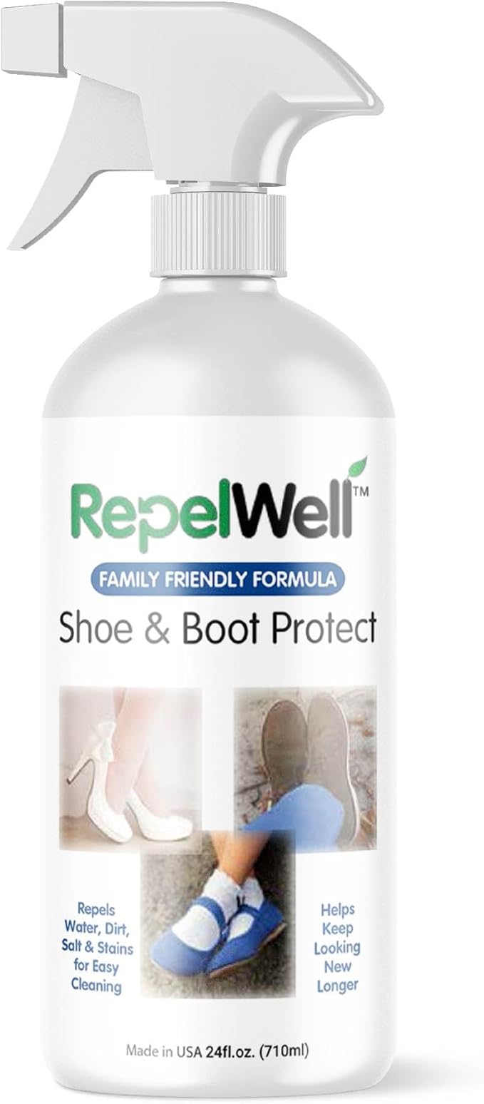 RepelWell Shoe & Boot Stain & Water Repellent (24oz) Eco-Friendly, Pet-Safe Spray Keeps Fabric, Leather & Suede Clean & Dry