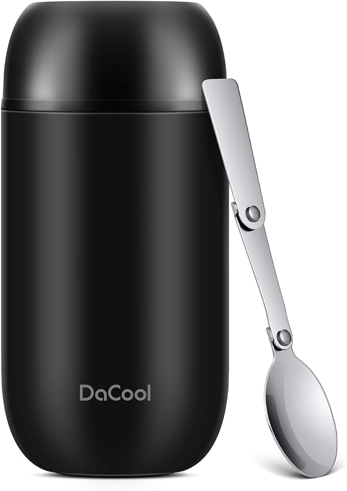 DaCool Adults Food Thermo for Hot Food 24 oz Insulated Food Jar Insulated Lunch Container Vacuum Stainless Steel Soup Thermo for Women Man Leakproof for Office Picnic Travel Outdoors, Black