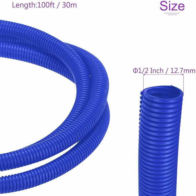 DMiotech 100ft Wire Loom Split Tubing 1/2 Inch(12.7mm) ID, Cord Protectors from Pet Flexible Conduit Cable Management for Office Home Garden, Blue