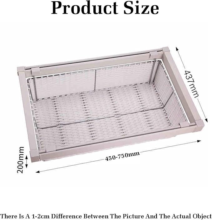 Pull Out Cabinet Storage Basket,Wardrobe Storage Organiser,Stackable Detachable Baskets Closet Storage Box,for Kitchen Office Wardrobes Cupboard Storage(White,437x20x750mm)