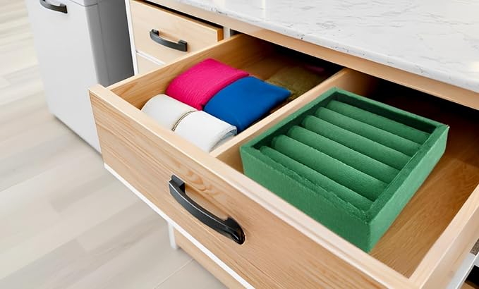 SCIKHETF Velvet Ring Earrings Studs organizer Tray Small Ring Insert Display Tray 5 Slots Stackable (Green)