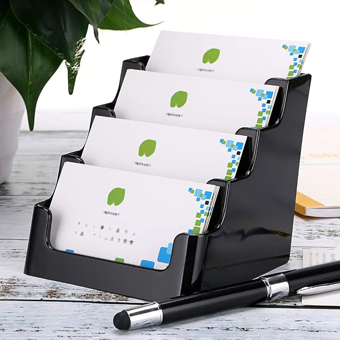 Hipiwe 2 Packs 4-Tier Acrylic Business card Holder Stand Clear Desktop Index Card Filing Card Holder Diaplay