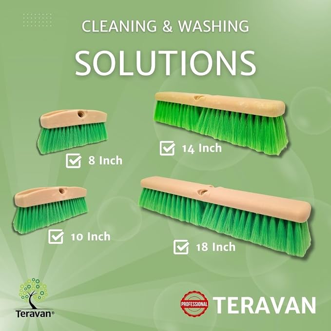 Teravan Green Flow Through Essential Flagged-End Brush Head, 18-Inch | Extra Soft Bristle Brush for Gentle Car Wash, RV, Boat, Window & Floor Cleaning, Compatible with Pole Handle