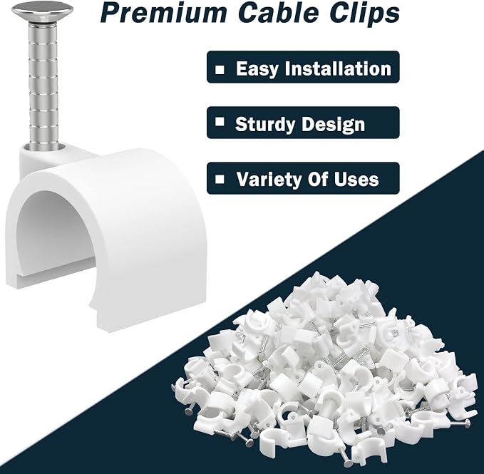 Nail in Cable Clips - 500 Pcs, 10mm, Coax & Speaker Wire Clips, Ethernet & RG6/59 Clamps