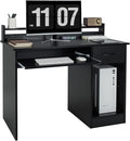 COSTWAY Computer Desk with Hutch, Home Office Desk with Drawer, Adjustable Shelf & Keyboard Tray, Study Writing Desk, Executive Workstation for Living Room, Bedroom & Study (Black)