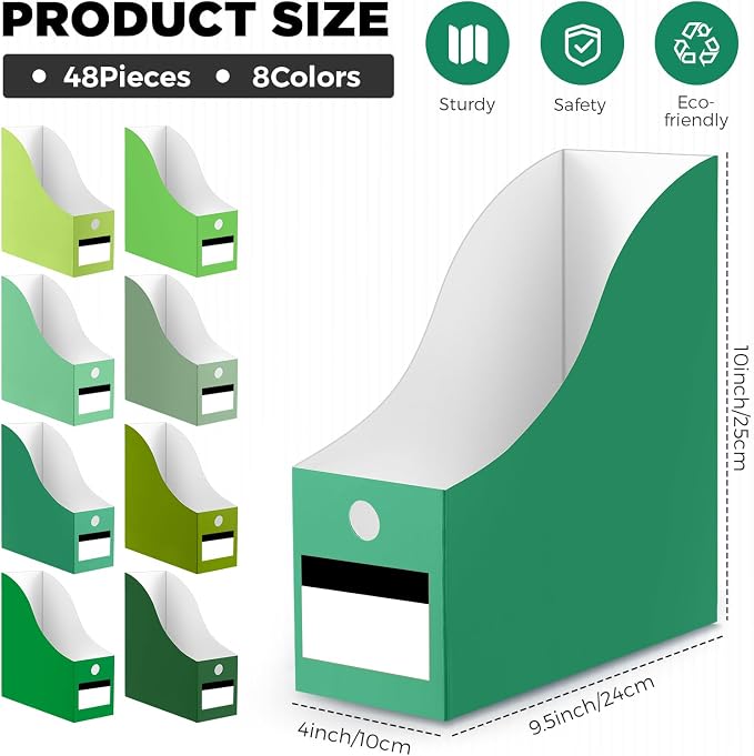 Jutom 48 Sets Cardboard Magazine Holders with Labels for Office,Green